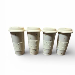 Temp-Tations Cream Polka Dot 12oz Mug Bundle 4 Cups With Lids